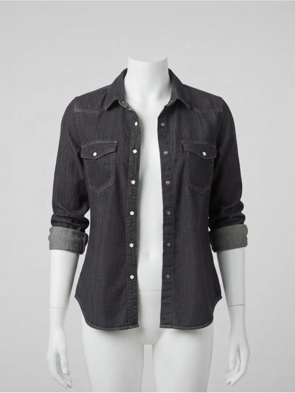 Time and Tru Dark Gray Button-Front Denim Shirt